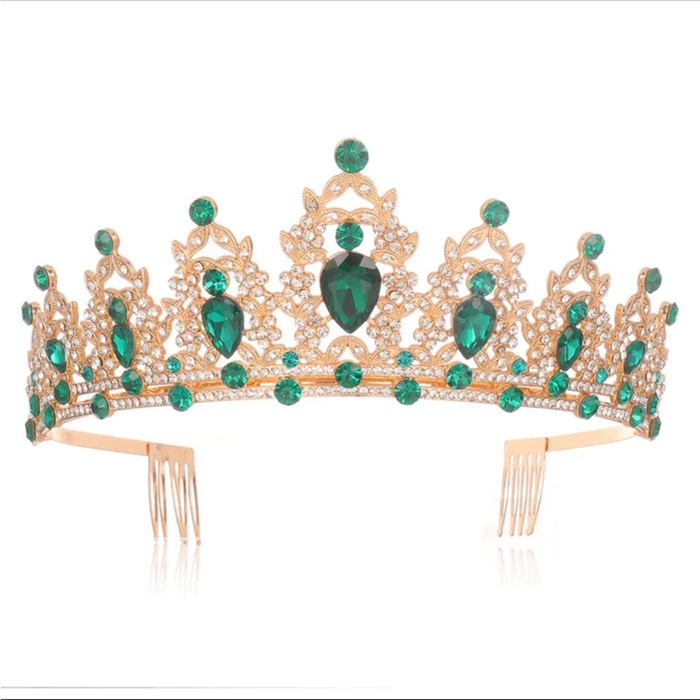Quinceañera/ Wedding Crown - 
Gold and Green Gemstone Tiara